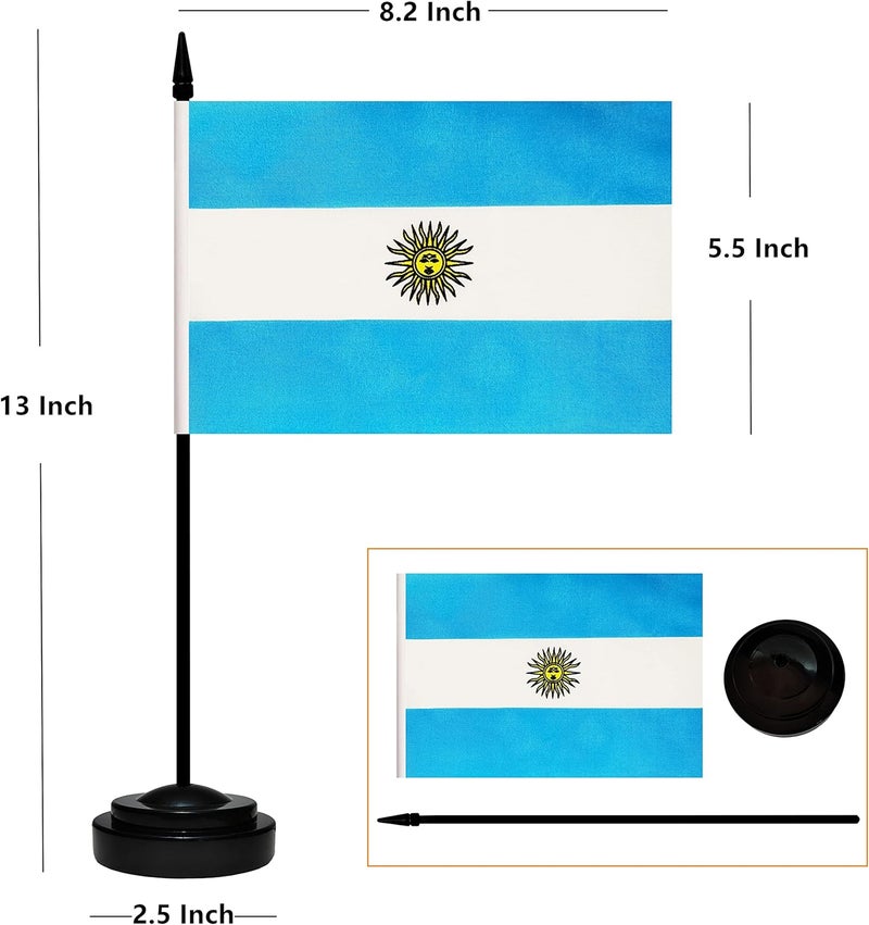 BCLin 12 Pack Argentina Desk Flags Set, Argentine Small Mini Table Office Flags with 12" Solid Black Pole, 8.2 x 5.5 Inches, Home and Office Decoration, Festival Celebrations - Image 2